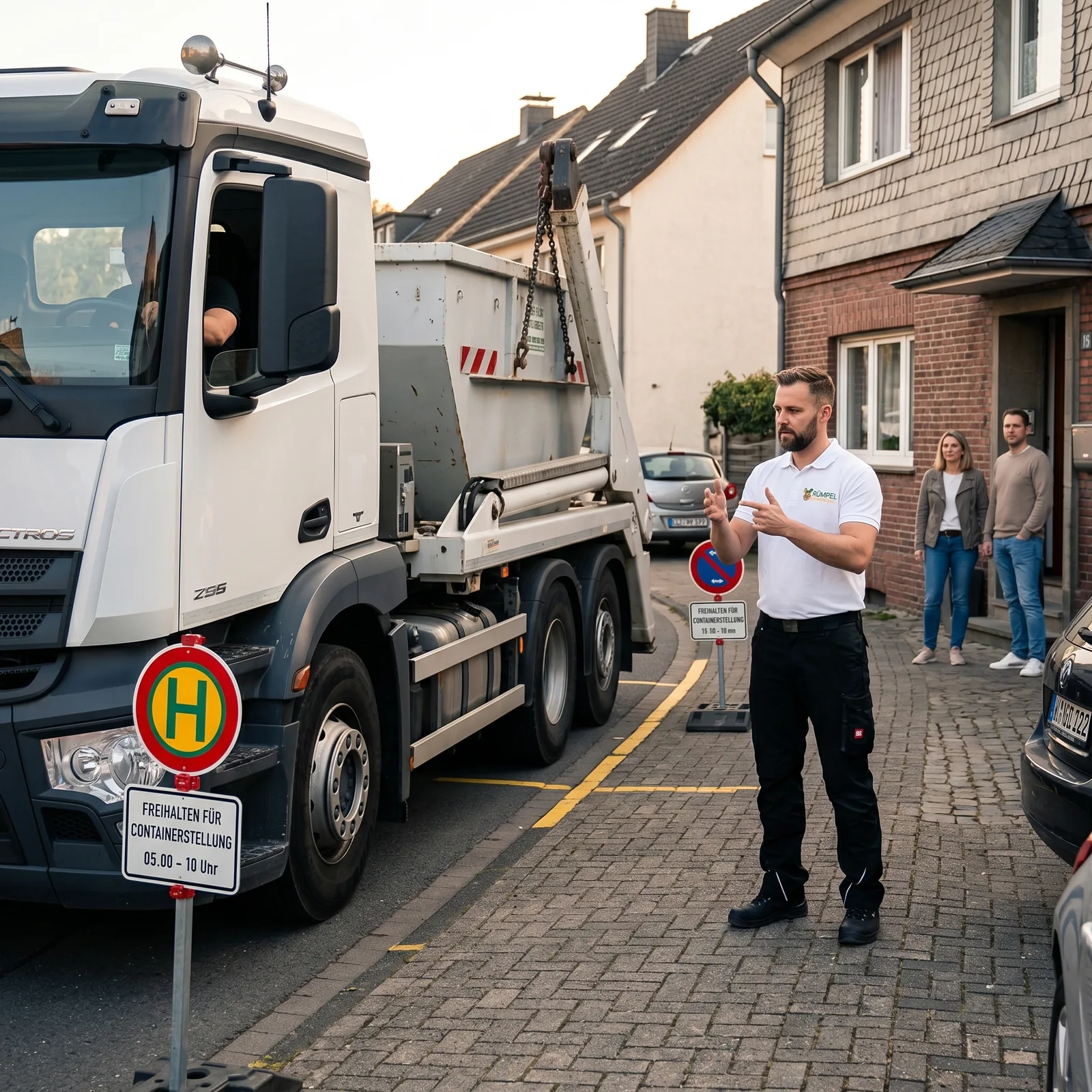 Anlieferung des Absetzcontainers für ein Abbruchprojekt in NRW, KI-generiertes Symbolbild