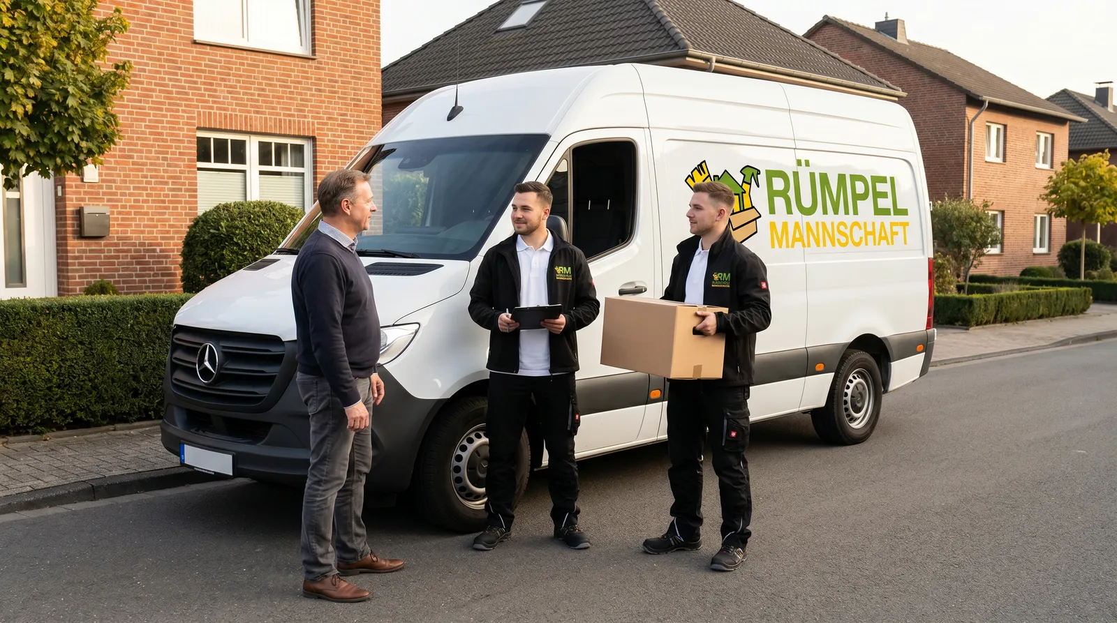 Team der Rümpelmannschaft mit Transporter bei der Entrümpelung in Korschenbroich