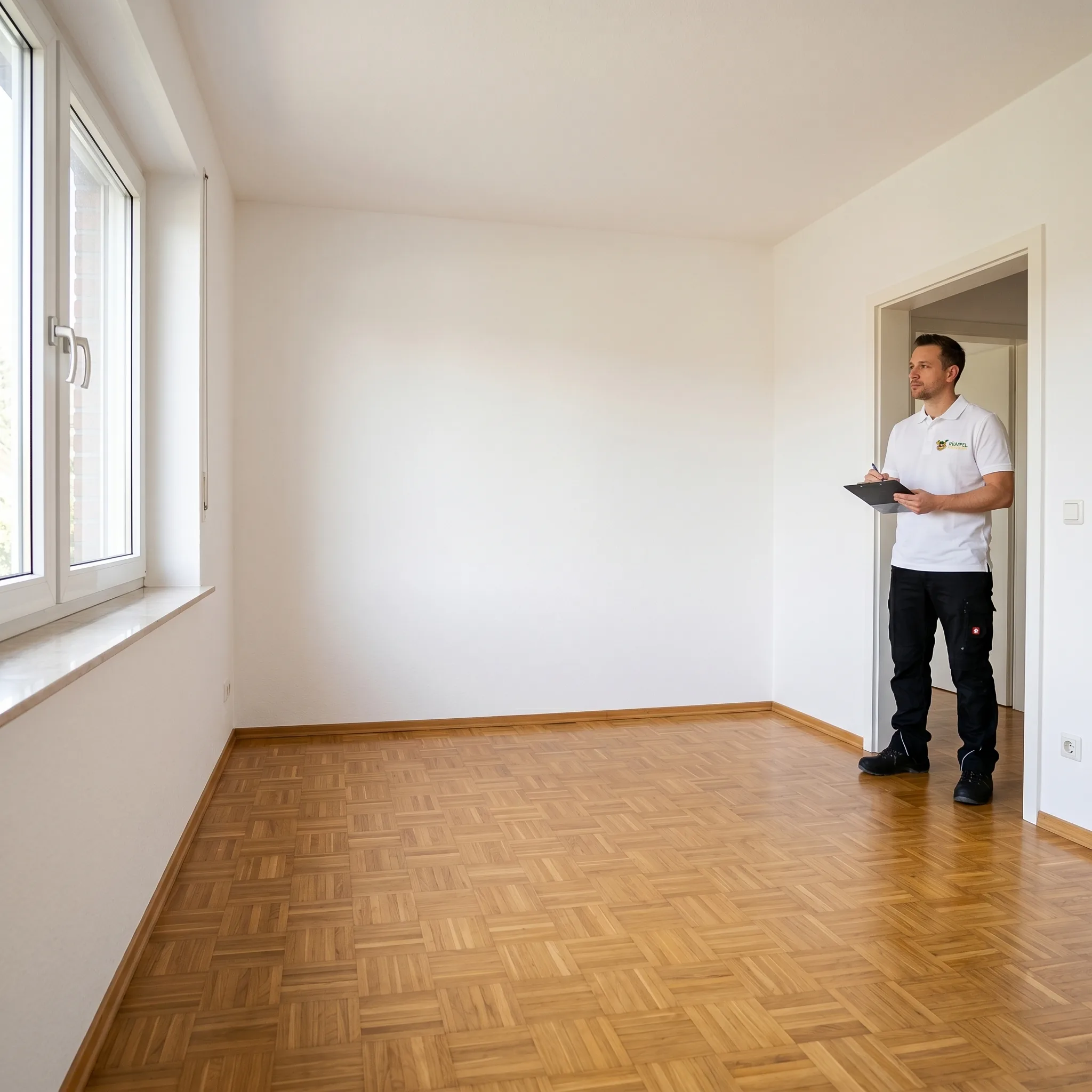 Besenreine Übergabe der leeren Wohnung mit Inspektions-Klemmbrett in Mettmann