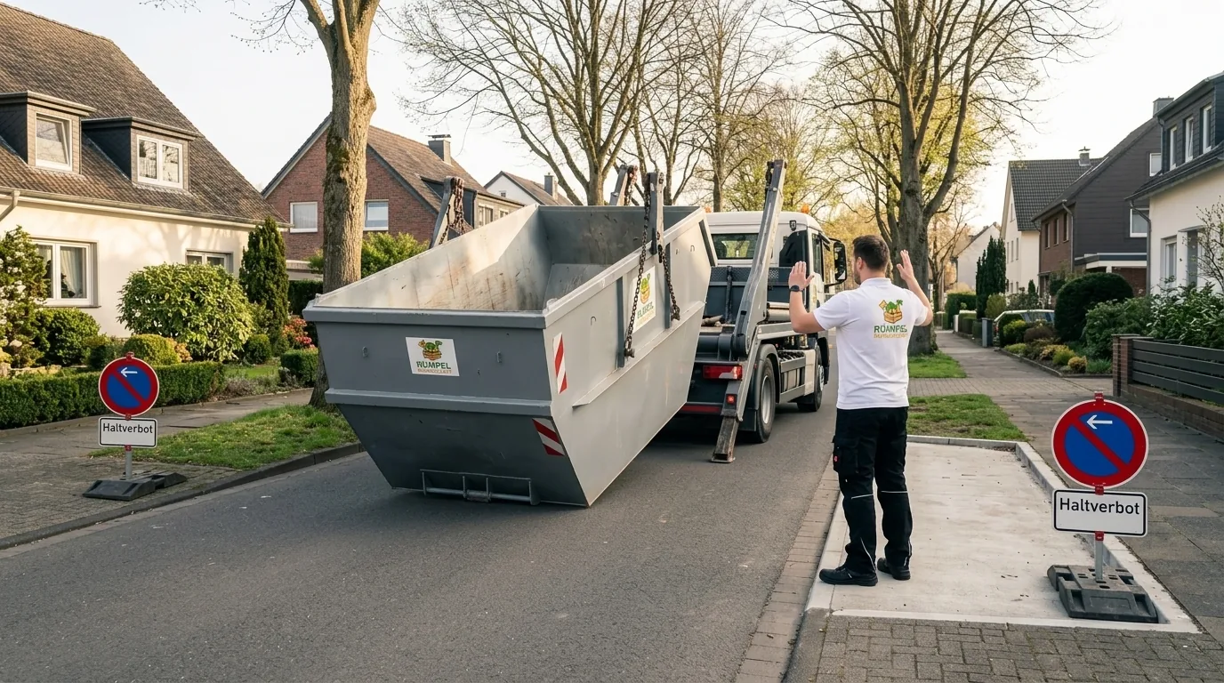Anlieferung des Absetzcontainers vor einem Mettmanner Einfamilienhaus