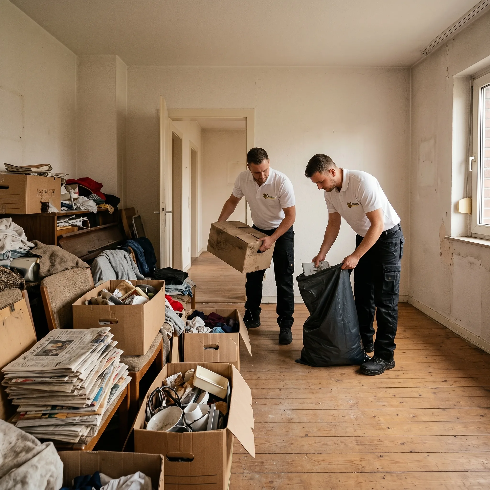 Messie-Wohnung-Räumung mit Zeitungs- und Kleidungsstapeln in Mettmann