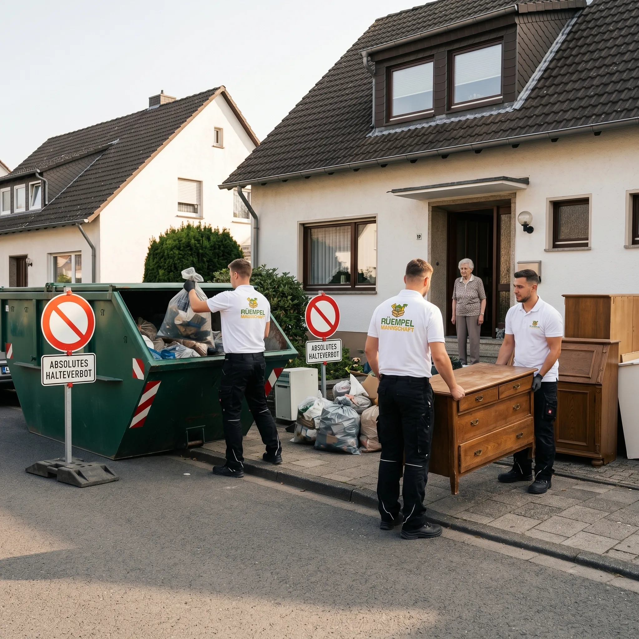 Vor-Ort-Entrümpelung mit Absetzcontainer vor einem Mettmanner Einfamilienhaus