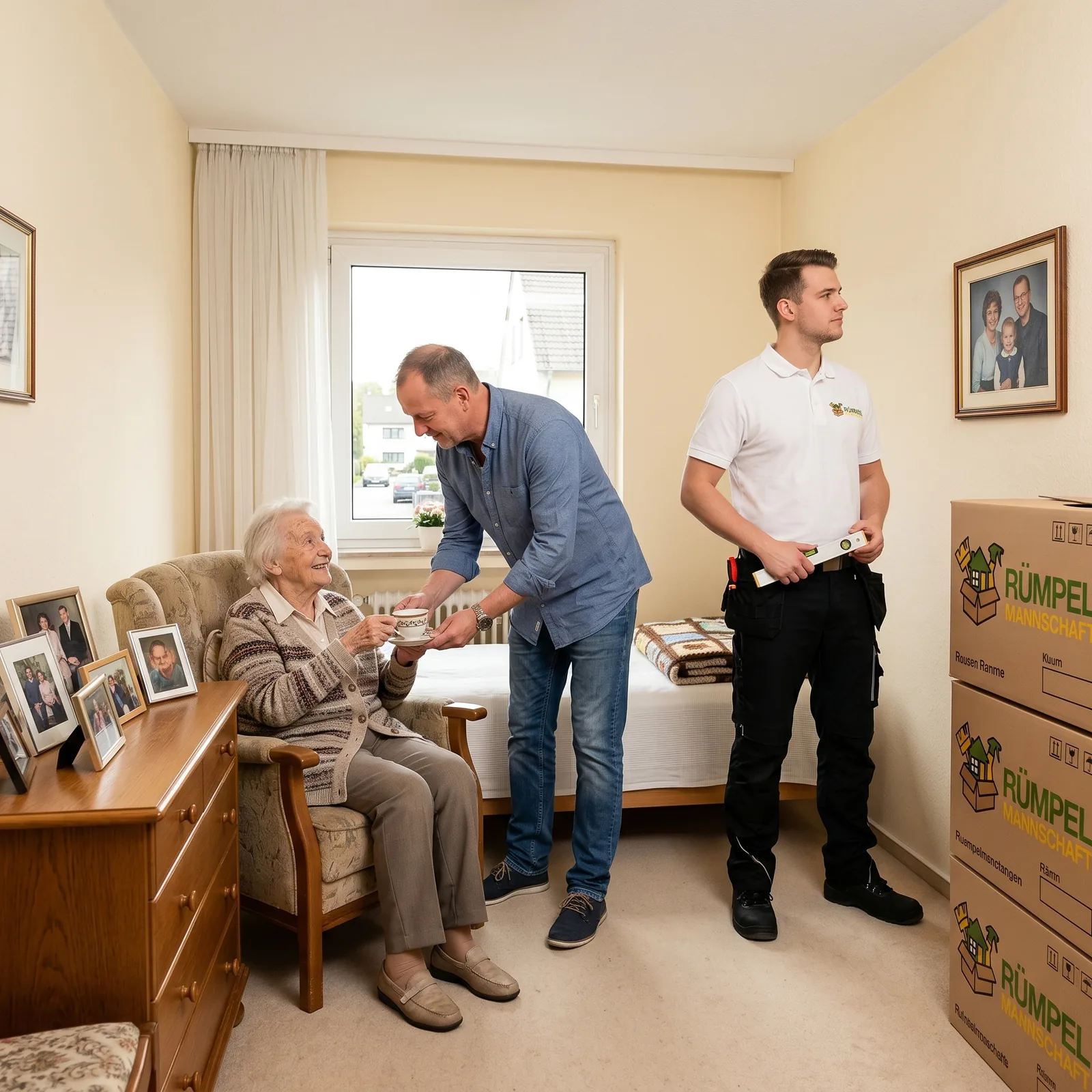 Begleiteter Einzug einer Seniorin ins Pflegeheim in NRW, KI-generiertes Symbolbild