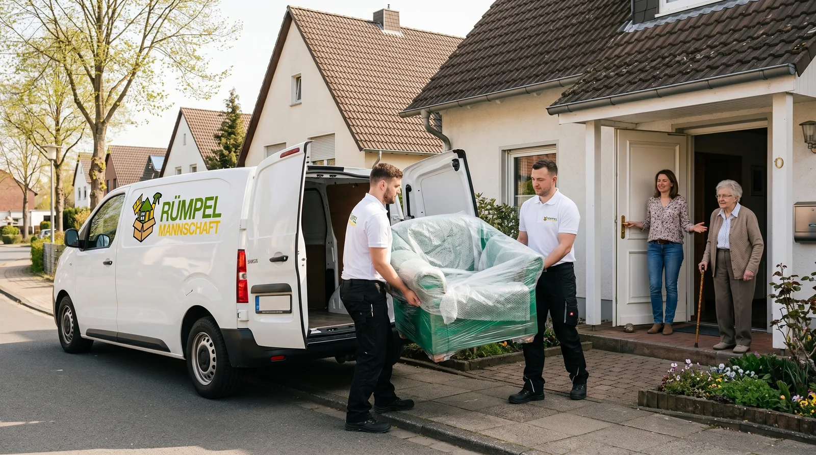 Möbeltransport mit dem Fuhrpark der Rümpelmannschaft beim Seniorenumzug, KI-generiertes Symbolbild