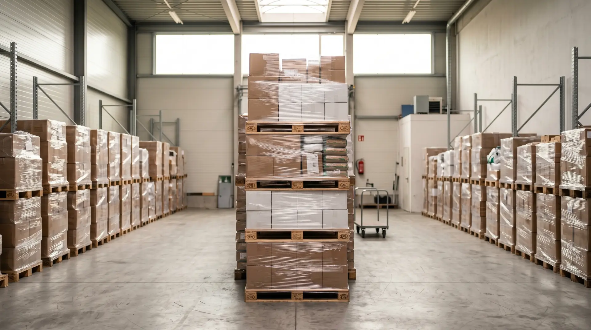 Paletten mit Restposten-Ware im Lager