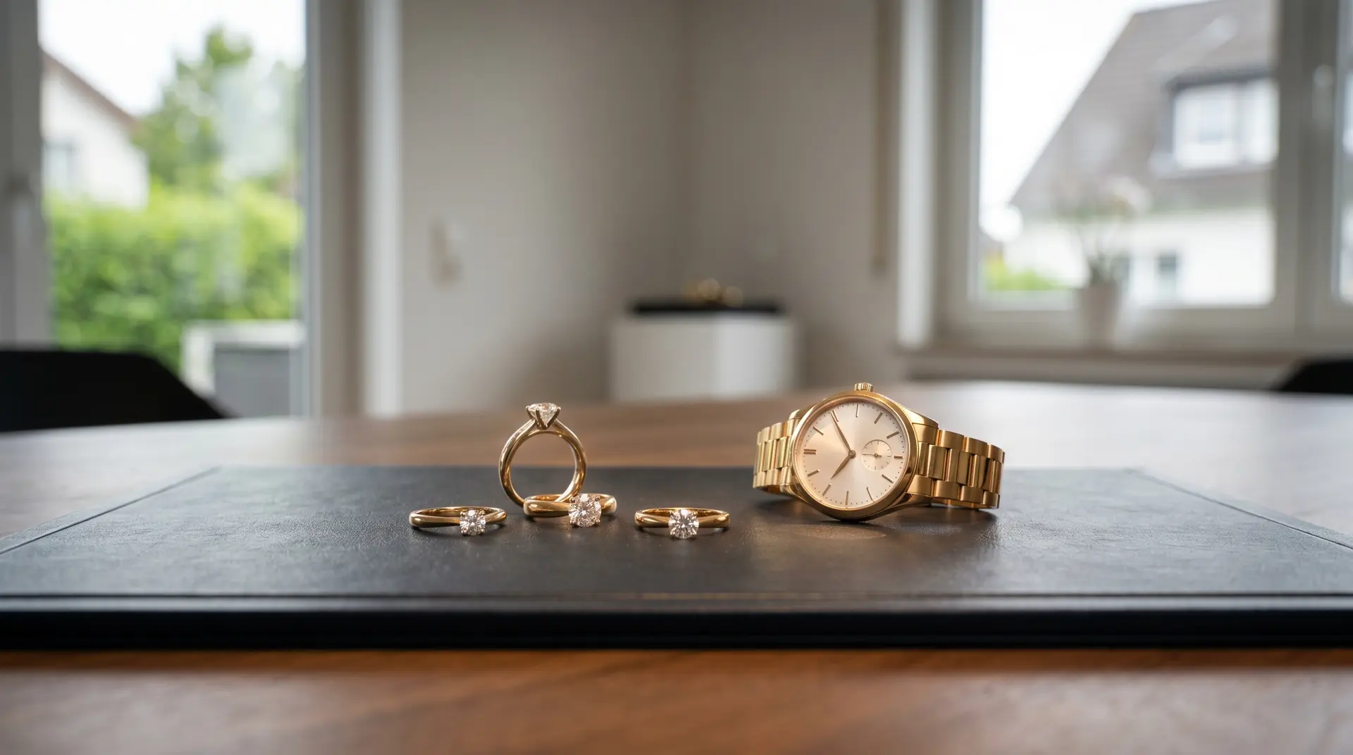 Goldschmuck, Brillantringe und eine Luxusuhr