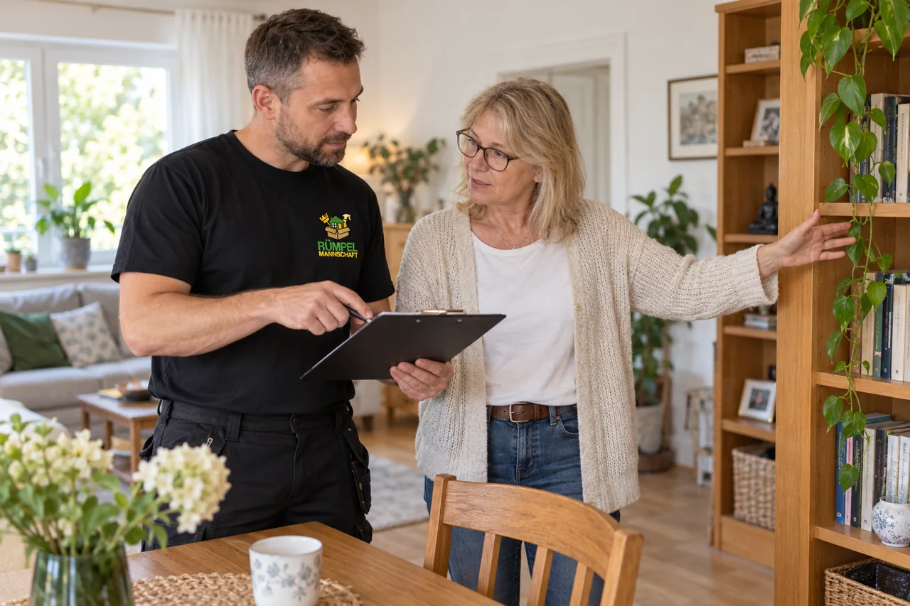 Besichtigung mit einem Mitarbeiter im schwarzen RM-Shirt, KI-generiertes Symbolbild