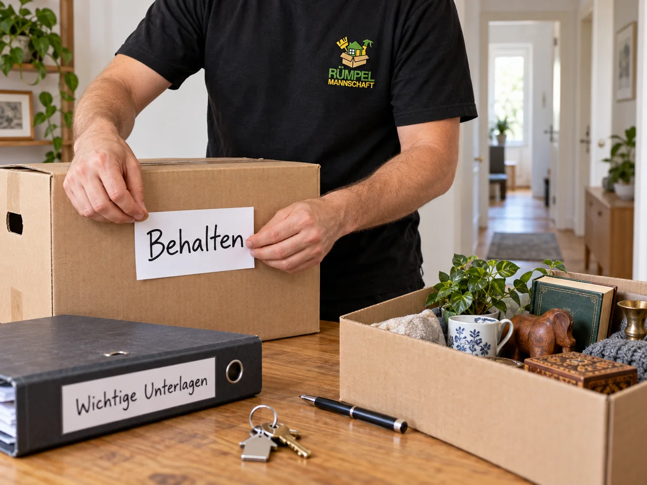 Behaltene Gegenstände und Unterlagen vor der Räumung markieren, KI-generiertes Symbolbild