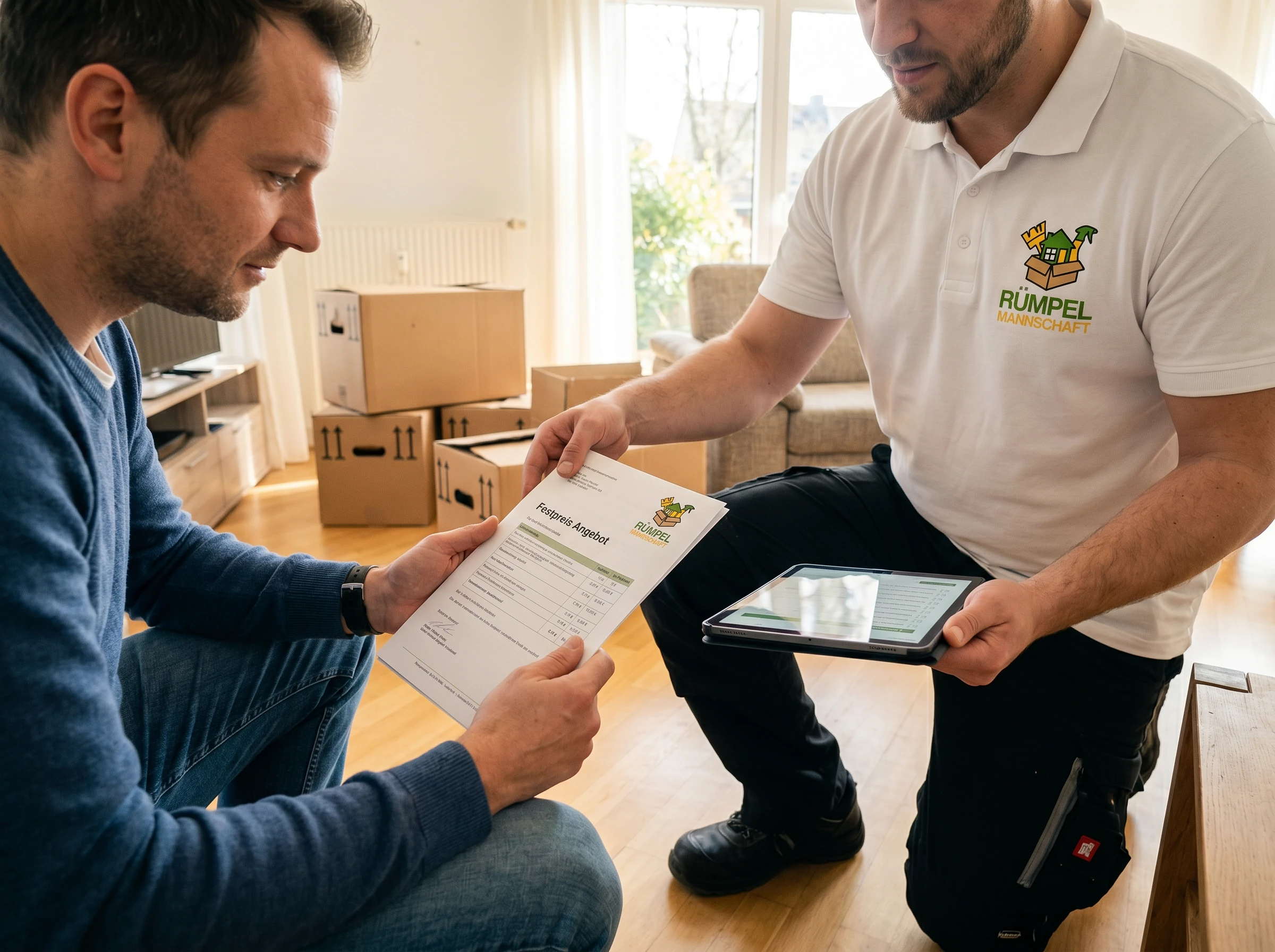 Kostenloses Angebot auf Tablet für Entrümpelung Erkrath