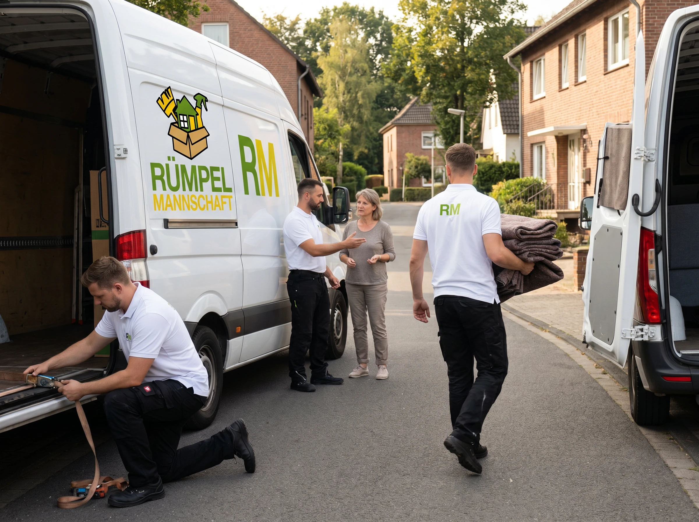RM Team mit Transporter vor Haushaltsauflösung in Erkrath