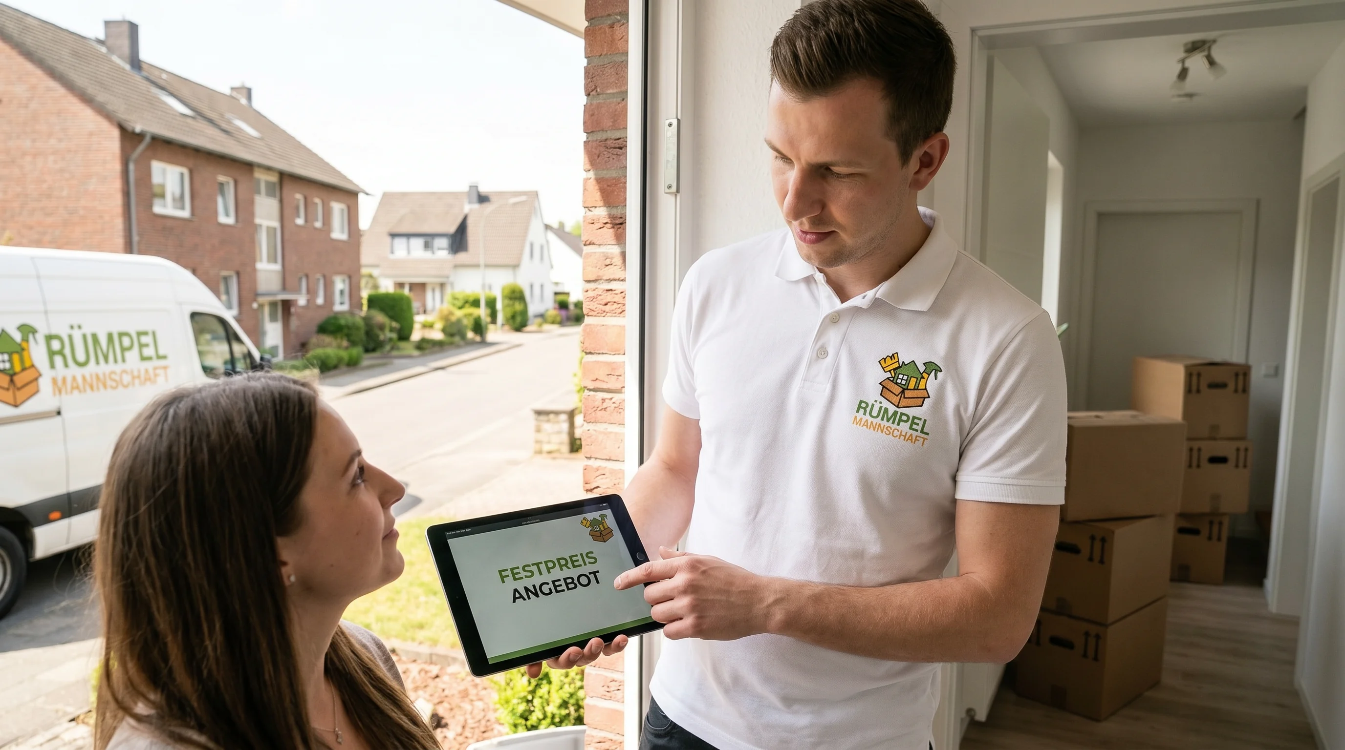 Digitale Angebotserstellung mit Tablet bei Entrümpelung in Haan