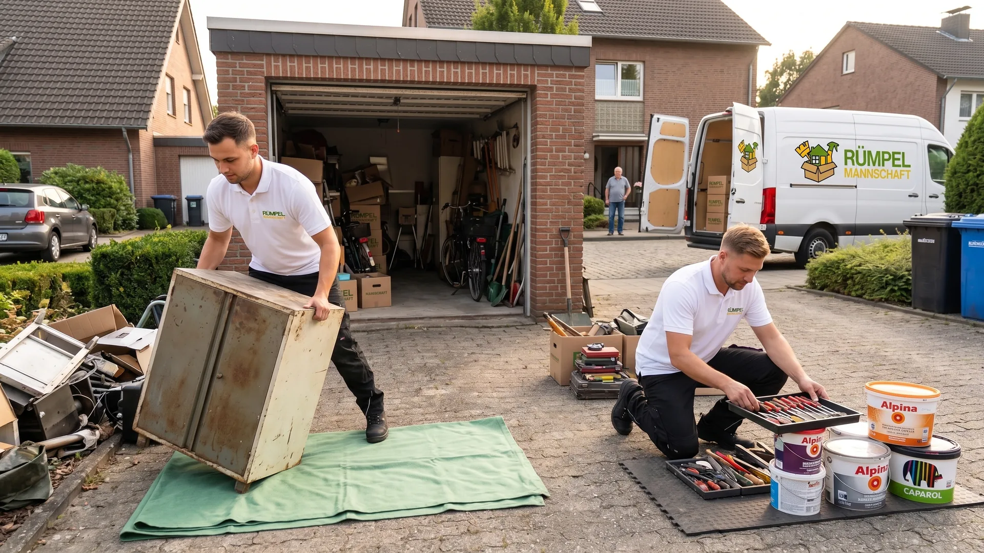 Vor-Ort-Entrümpelung mit Absetzcontainer vor einem Heinsberger Einfamilienhaus