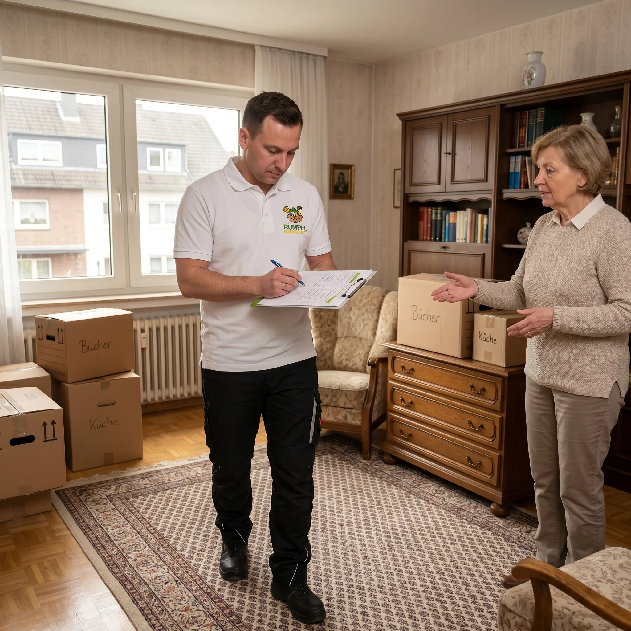 Vor-Ort-Besichtigung mit Klemmbrett bei Entrümpelung Hilden