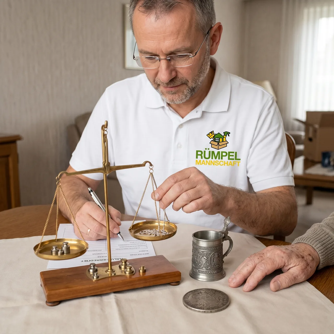 Faire Wertanrechnung von Schmuck, Münzen und Zinnkrug bei der Entrümpelung in Kleve