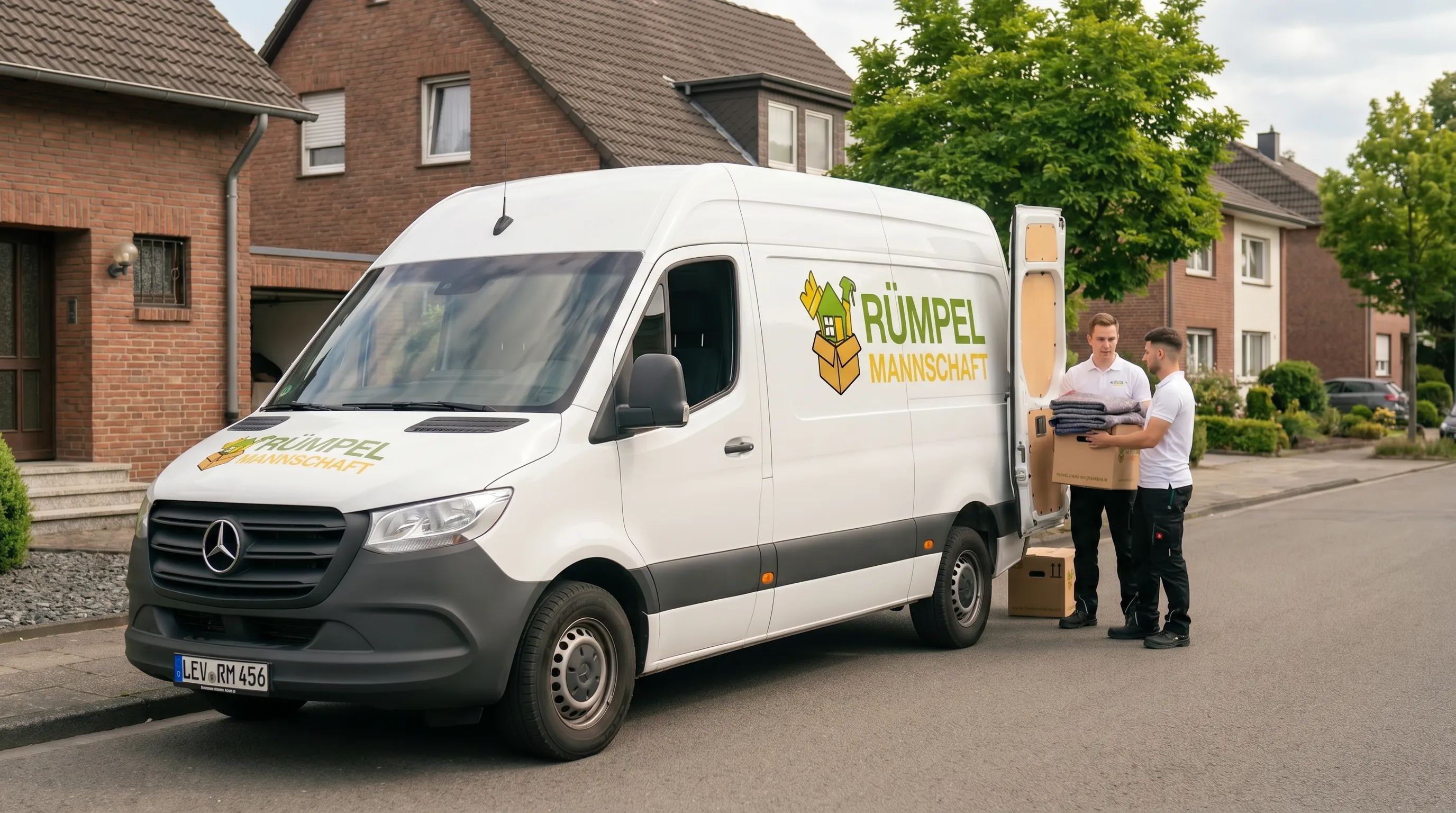 Rümpelmannschaft Team vor Transporter in Leverkusen