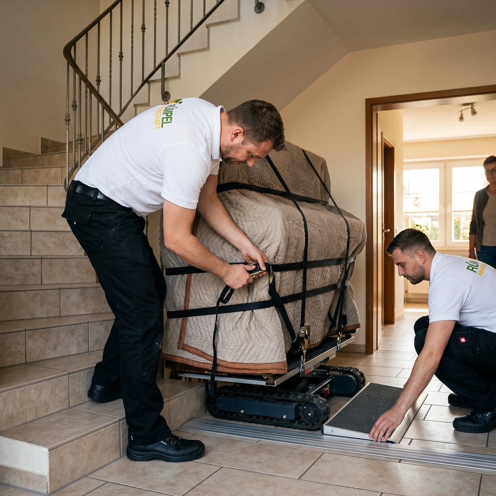 Treppenroboter sichert Möbeltransport bei Entrümpelung in Monheim am Rhein
