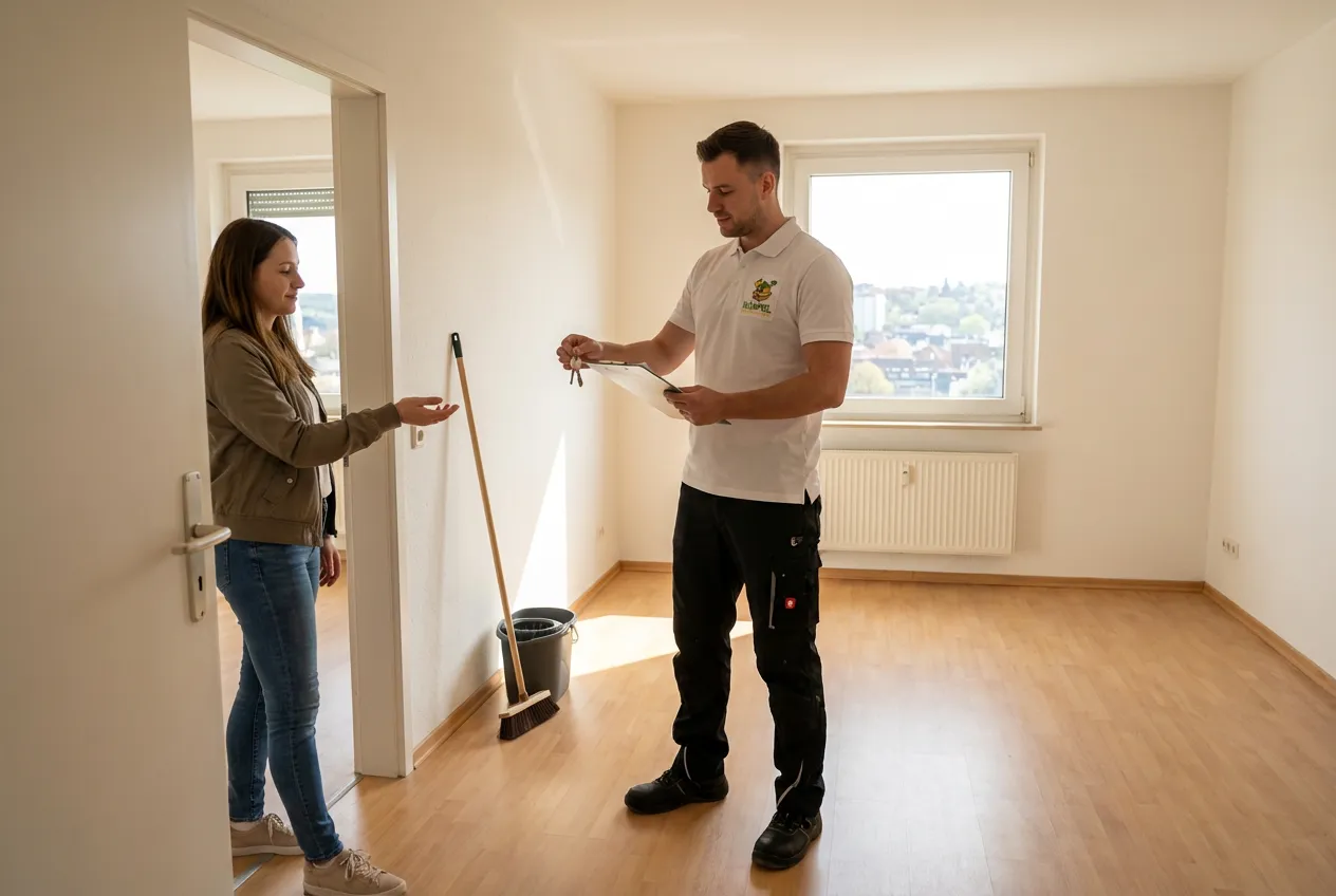 Besenreine Übergabe der leeren Wohnung mit Inspektions-Klemmbrett in Wuppertal