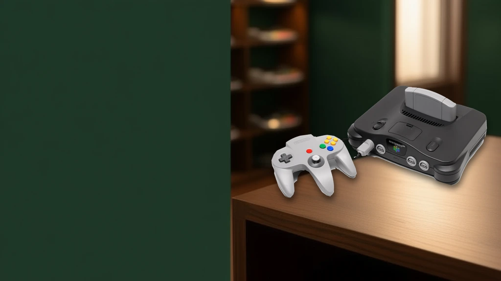 Nintendo 64 und Controller vor einer KI-generierten Kulisse, KI-generiertes Symbolbild