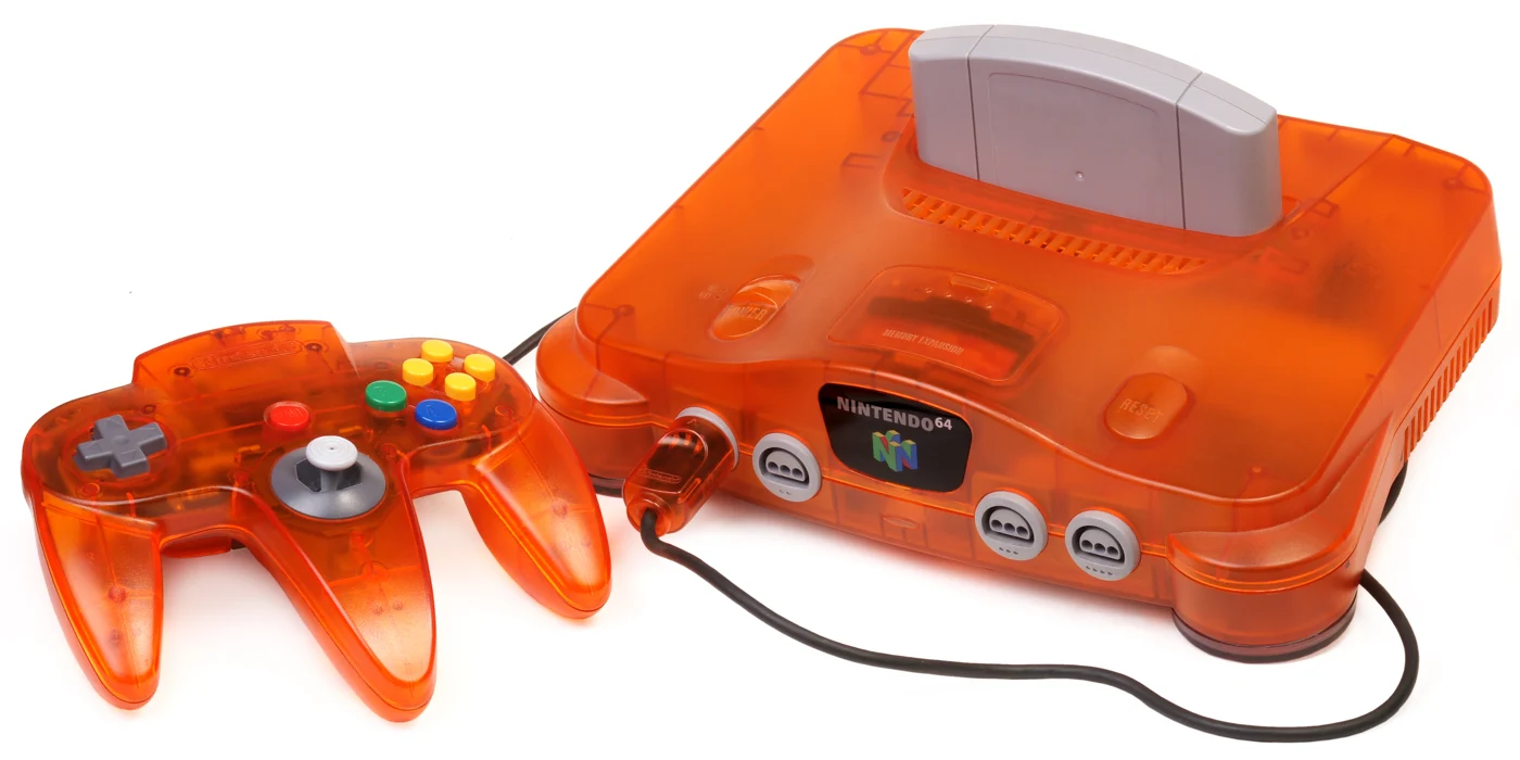 Transparente orangefarbene Nintendo 64 Konsole